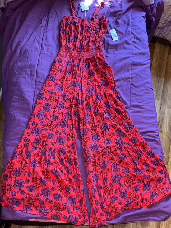 Jessica Simpson Pants - Jessica Simpson Red Jumpsuit with Purple Floral Print
